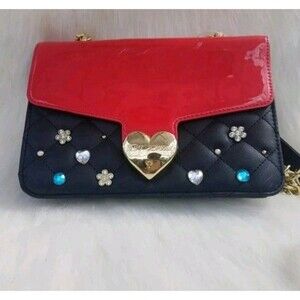 Betsey Johnson black & red patent leather embellished crossbody  purse